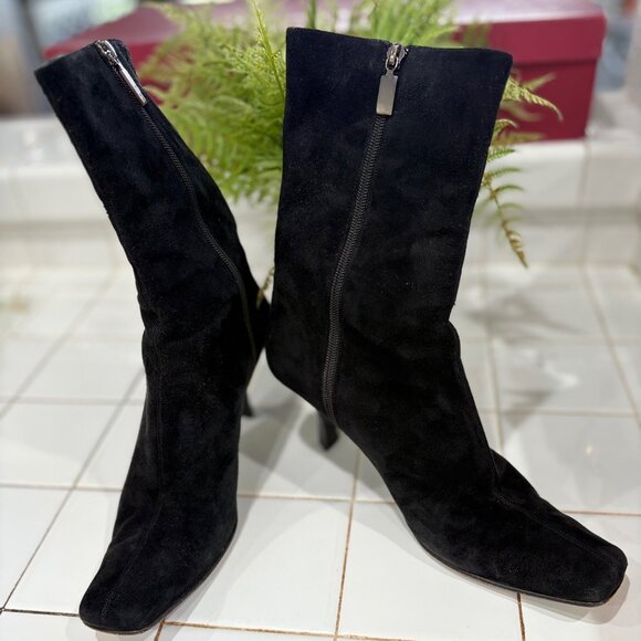 Bruno Magli – Vintage Famous “Garbo” Black Suede Mid-Calf Boots - Picture 1 of 14